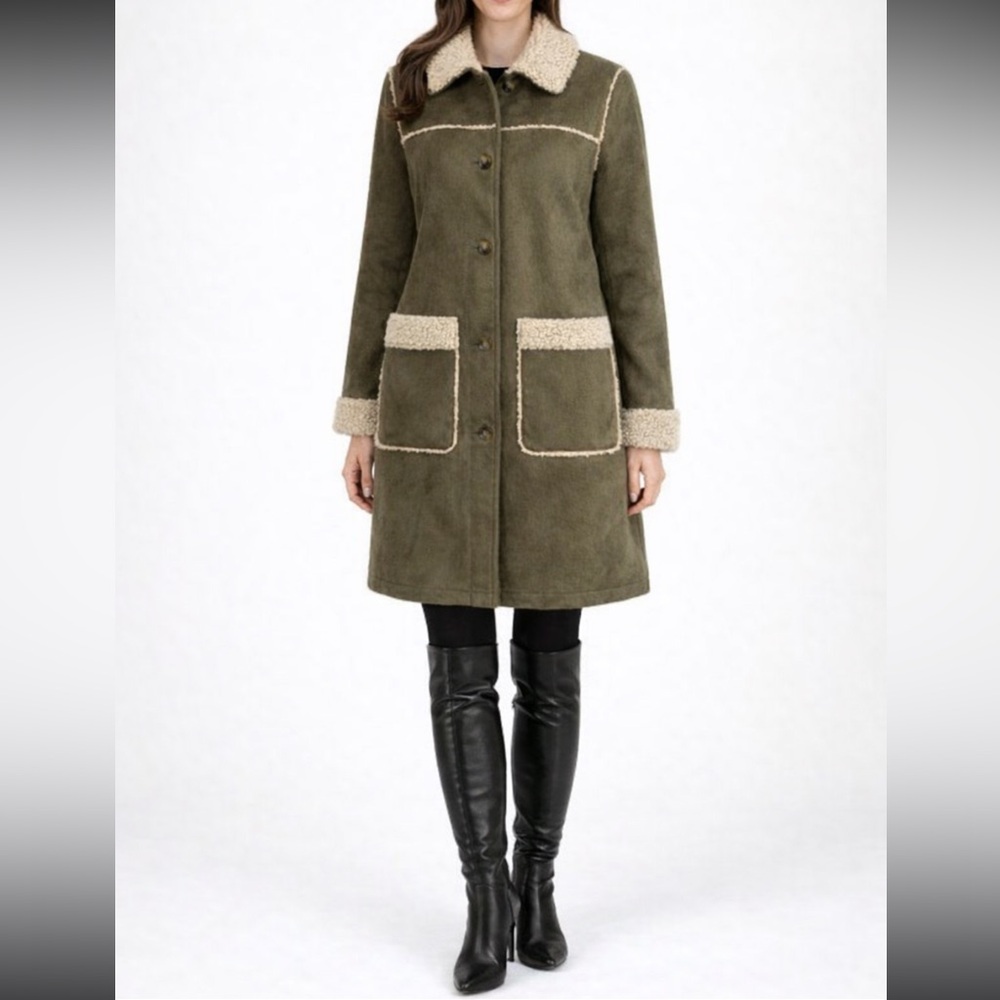 Michael Kors faux suede faux fur coat jacket olive green hazelnut S,M,L